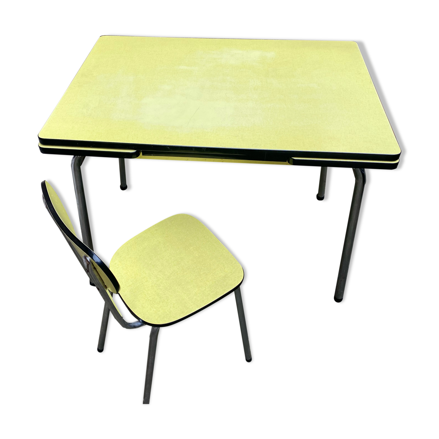 Bright yellow formica vintage table and chair