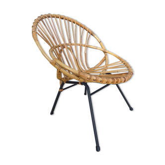 Rattan armchair shell metal base