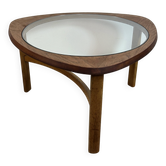 Table basse Tricester par Nathan en teck et vitré 1970