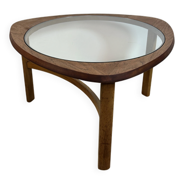 Table basse Tricester par Nathan en teck et vitré 1970