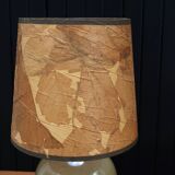 Beige ceramic lamp, herbarium-style lampshade, 70s