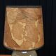 Beige ceramic lamp, herbarium-style lampshade, 70s