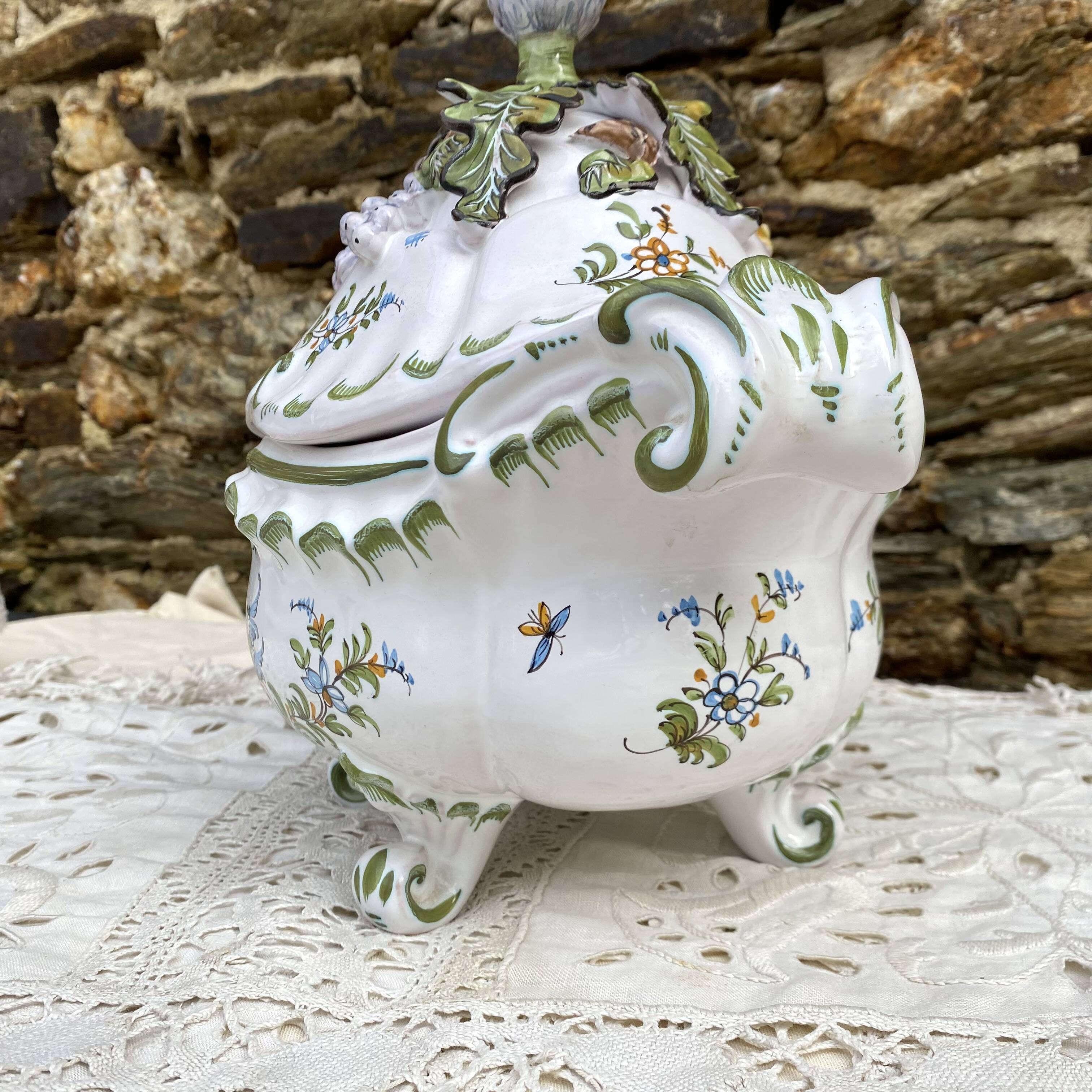 Hand-decorated earthenware soup tureen, Lallier Pottery