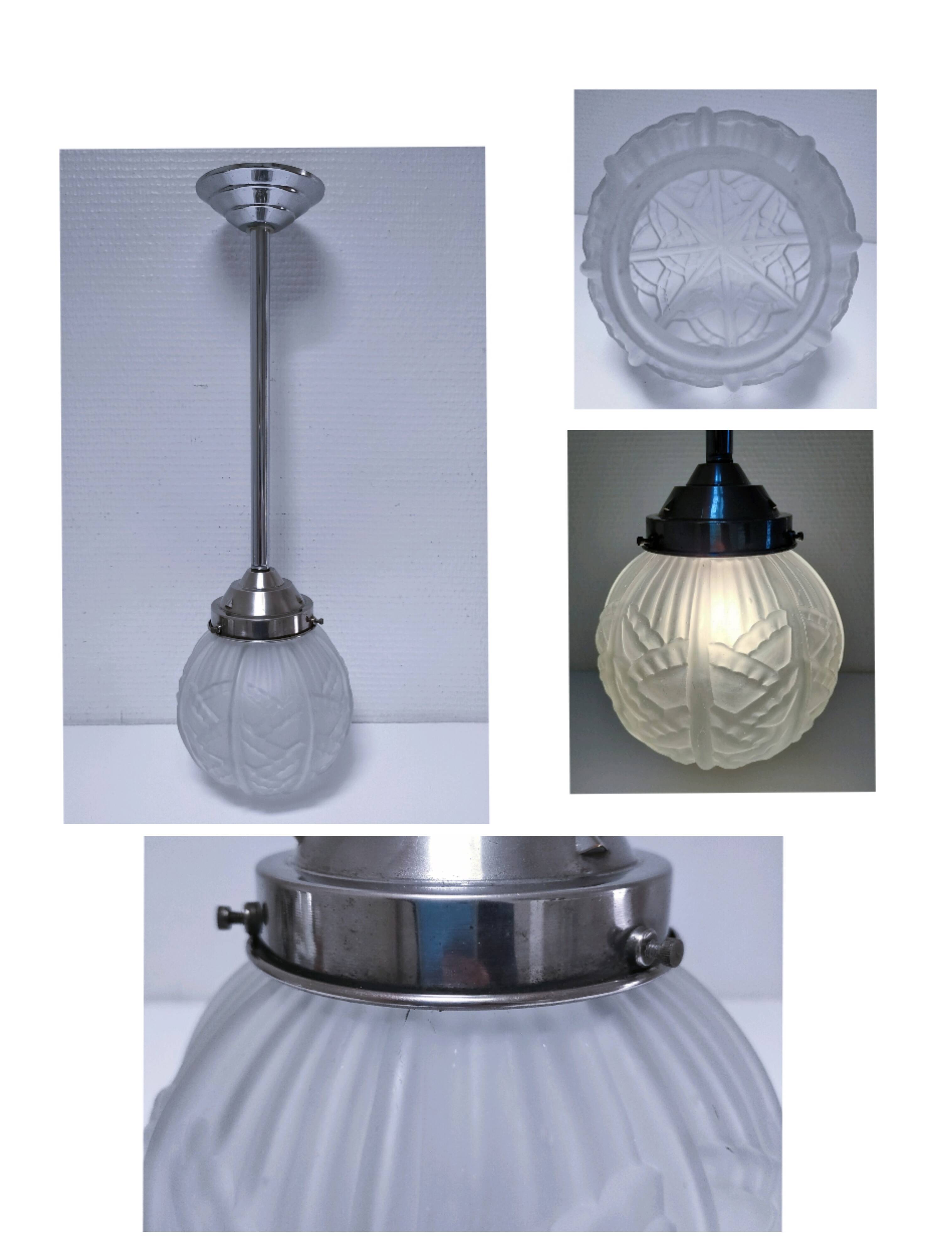 art deco pendant light with molded glass and chrome-plated metal frame