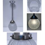 art deco pendant light with molded glass and chrome-plated metal frame