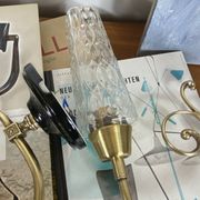 Pair of wall sconces in brass with square tulip glass shades.