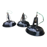 Set of 3 black industrial lamps from the 70s, good condition
