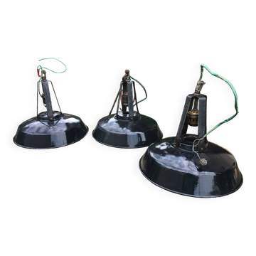Lot de 3 lampes industrielles noirs années '70 bon état