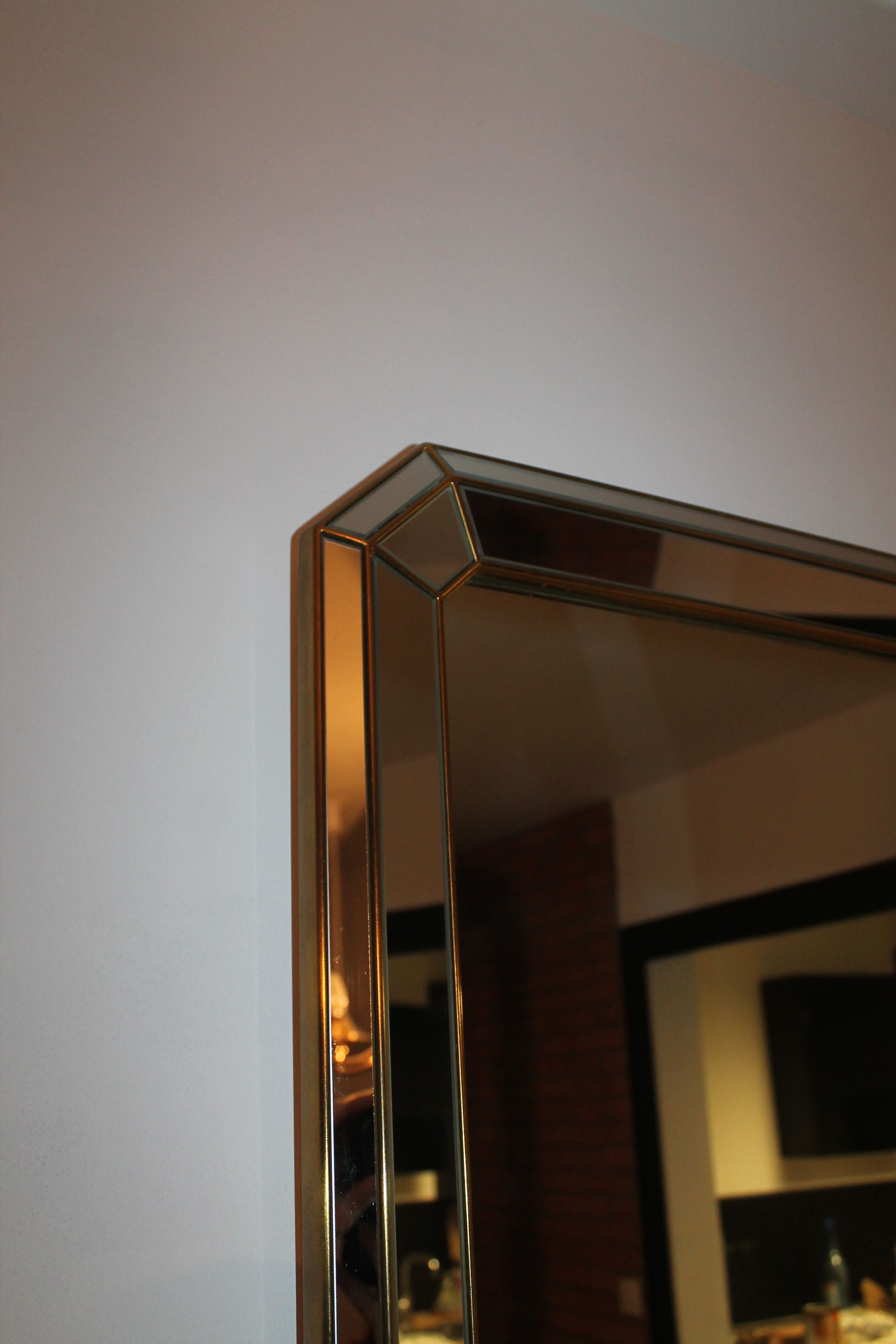 Ancien Grand miroir des années 60 en laiton et parcloses 137 x62cm