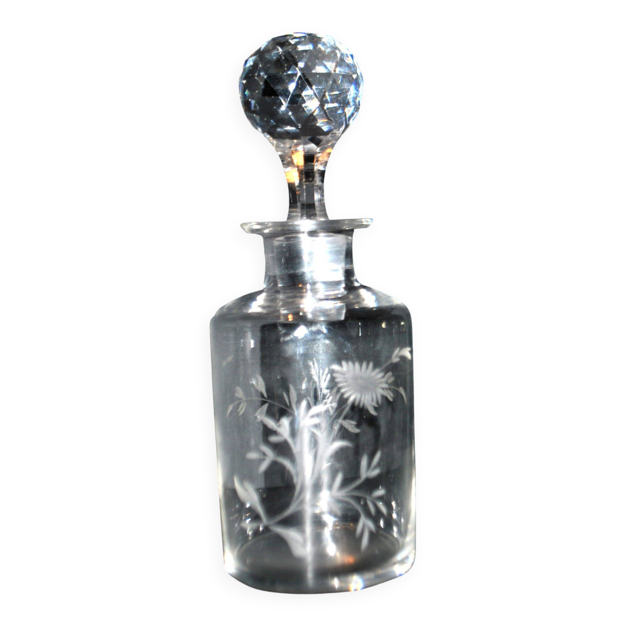 Antique Saint-Louis floral engraved crystal bottle carafe H17cm