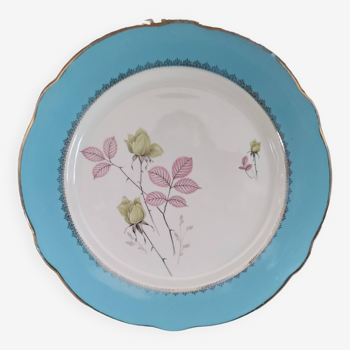 Plat rond K&G Lunéville Badonviller France marli bleu clair décor floral