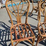 Vintage rattan and glass set - round table + 4 chairs
