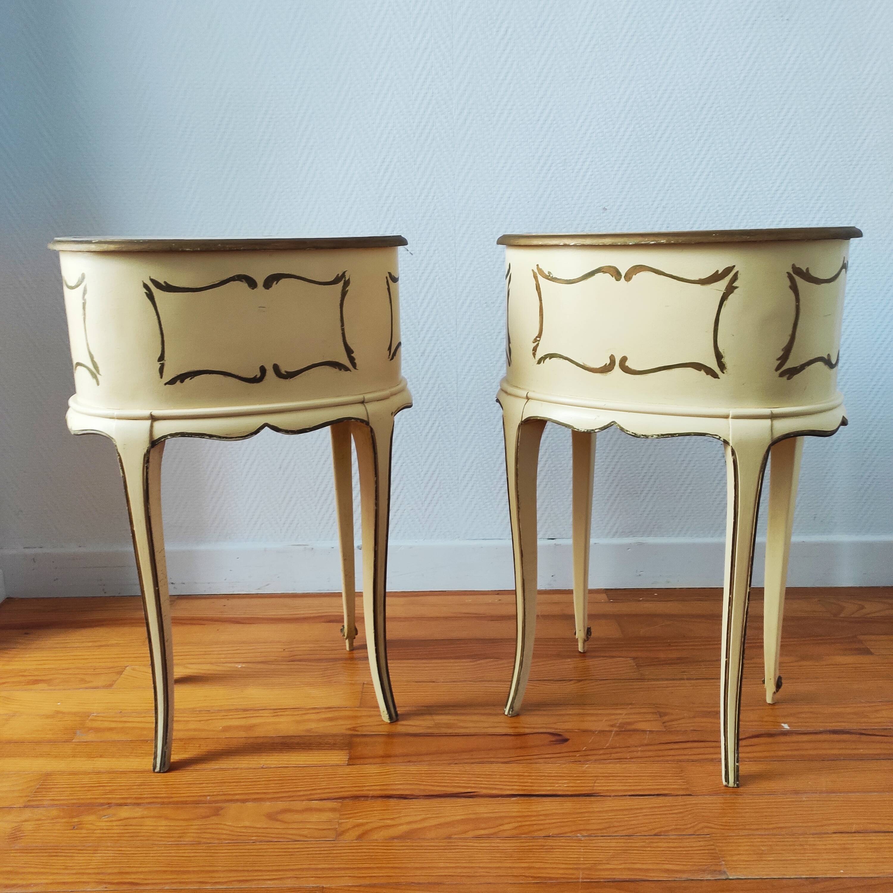 Pair of Louis XV style painted bedside tables