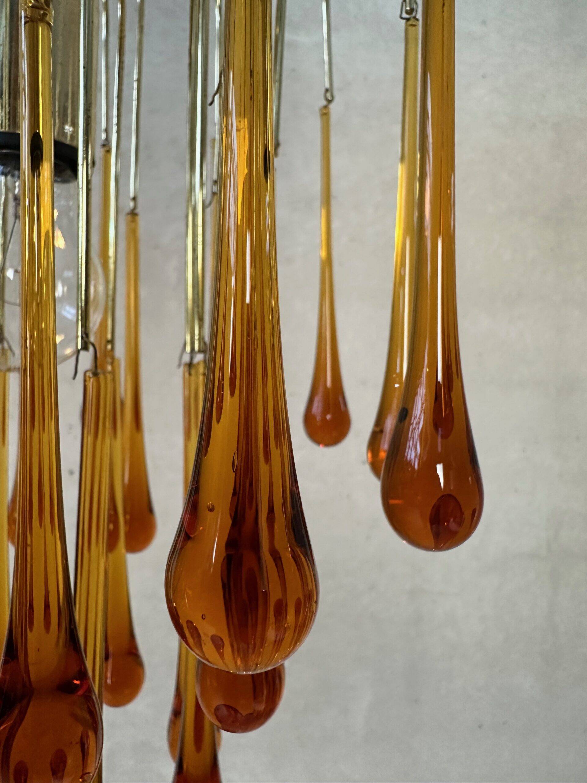 Vintage amber-coloured 'Teardrop' chandelier