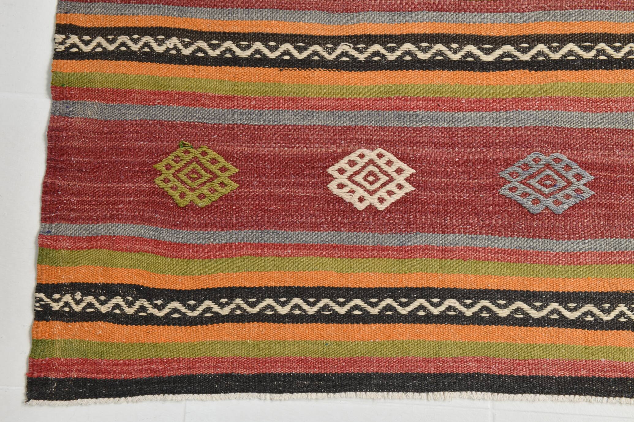 6x12 Long Wide Red Striped Kilim Rug,  190x356Cm