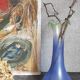 Blown glass vase frosted effect blue and vintage green