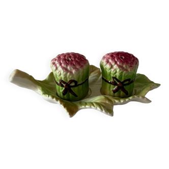 Salt and pepper shaker, asparagus barbotine