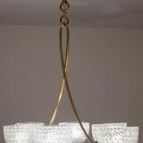 Art Decò Seguso Oval Mid-Century Six- Light Murano Glass and Brass Chandeli