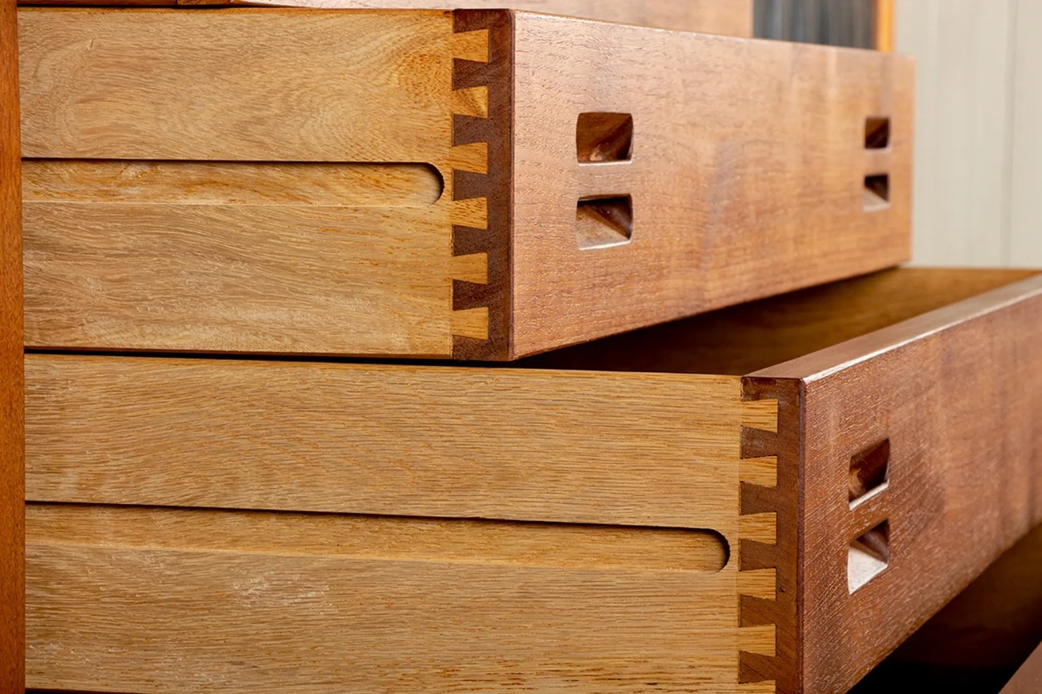 XL Danish sideboard in teak, oak and leatherette, 280 cm, by Nana Ditzel 1960.