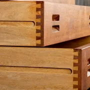 XL Danish sideboard in teak, oak and leatherette, 280 cm, by Nana Ditzel 1960.