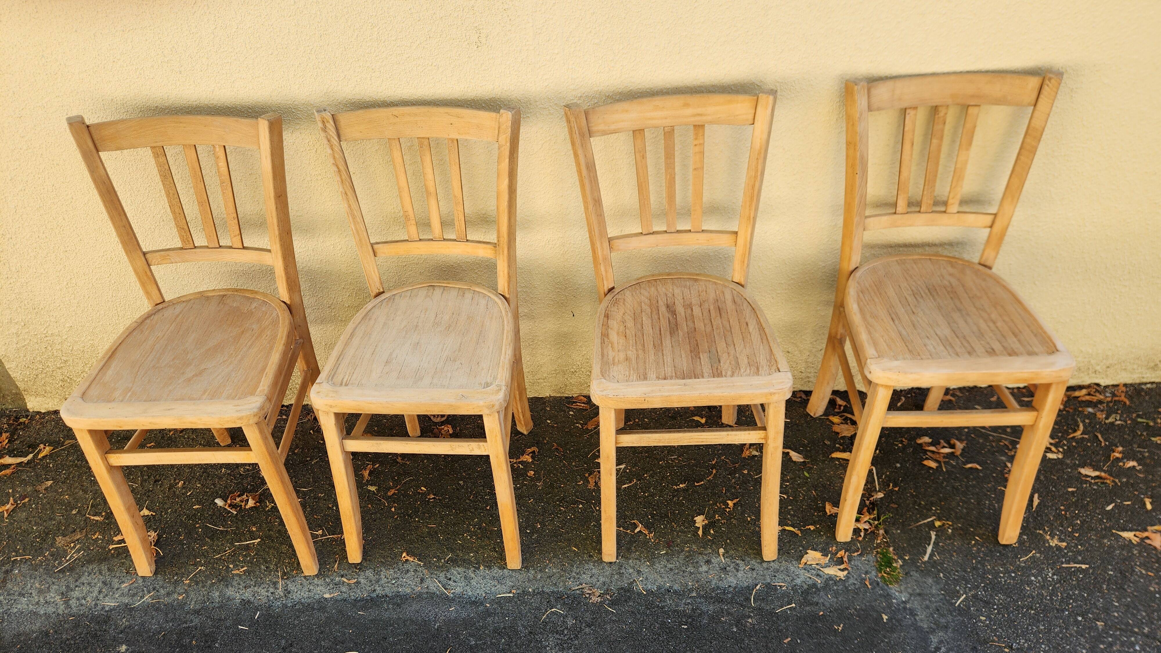 Set of 4 vintage bistro chairs, sanded, 1940/50