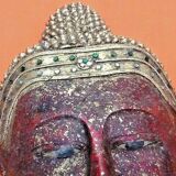 Masque à suspendre visage de bouddha bois polychrome sculpté