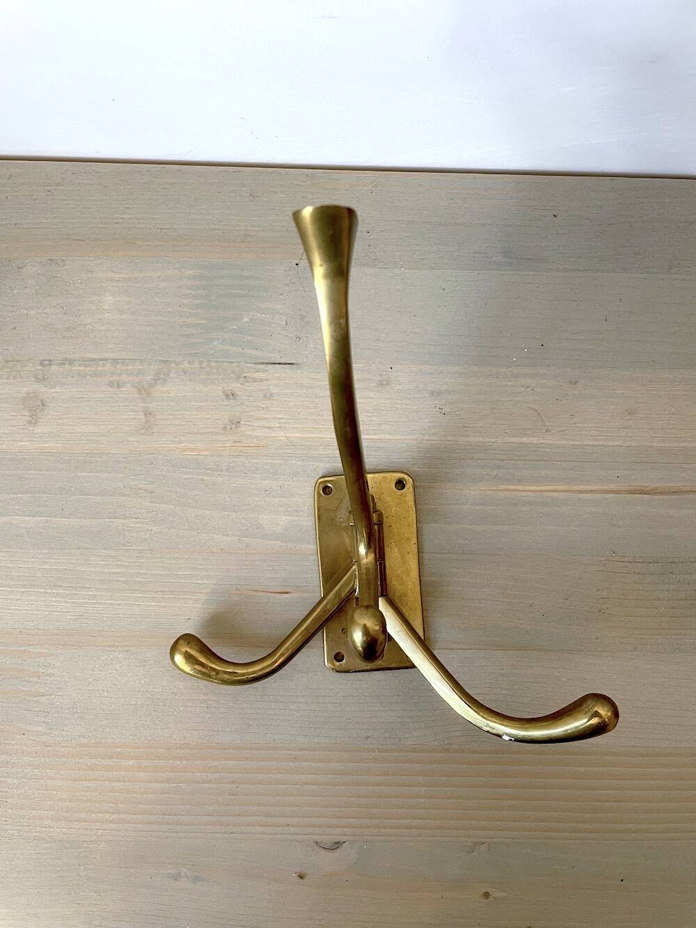 Art Deco Brass Coat Rack with 4 Hooks