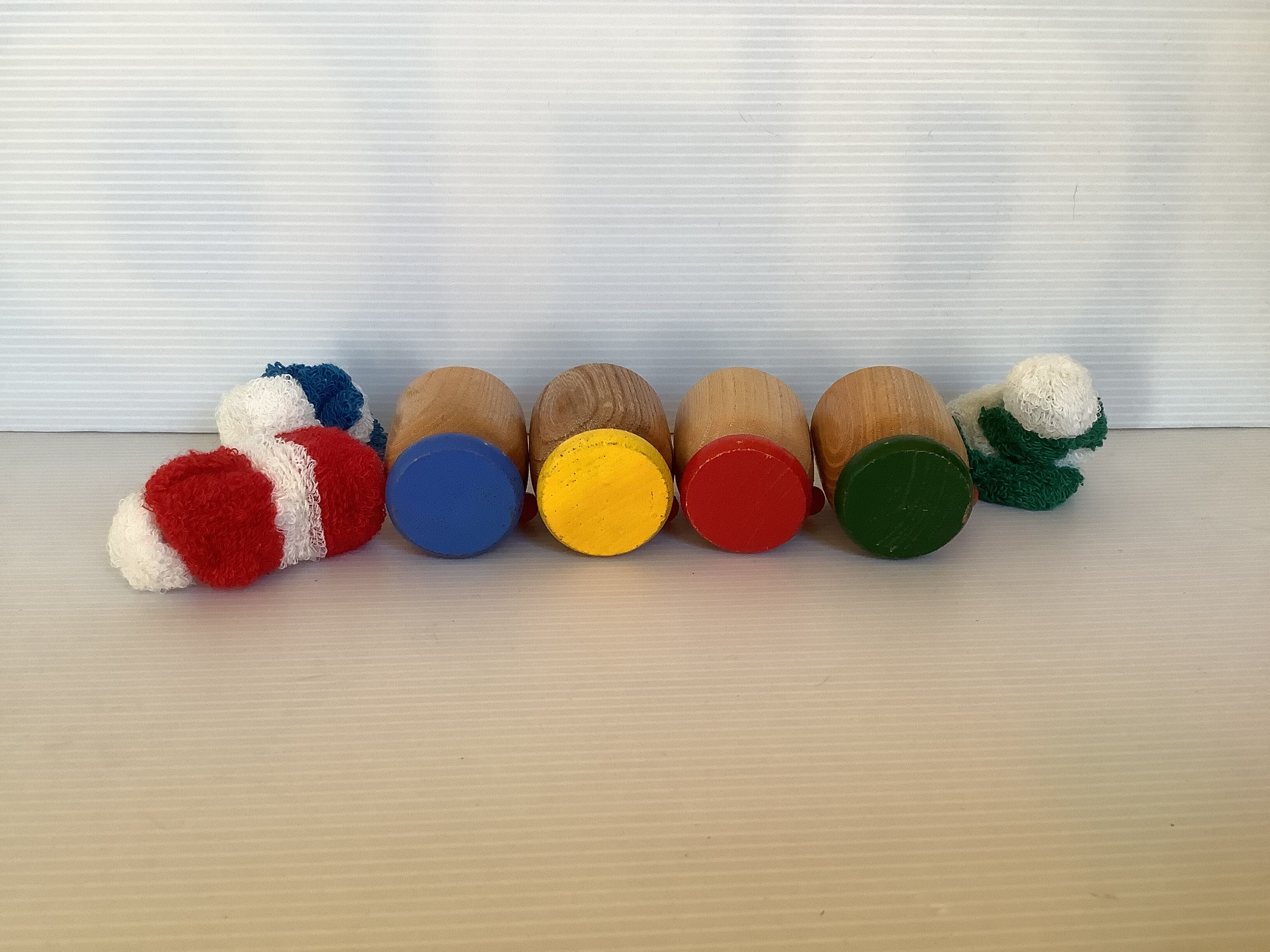 4 old wooden egg cups