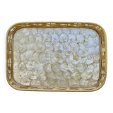 Old tray in woven rattan and mother-of-pearl, 1980s, vintage