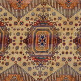 Kazak rug 180x150 cm vintage handmade oriental patterns ochre and burgundy