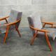 Pair of armchairs czechoslovakian midcentury renovated gray velvet