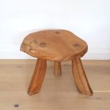 Brutalist solid wood tripod stool vintage