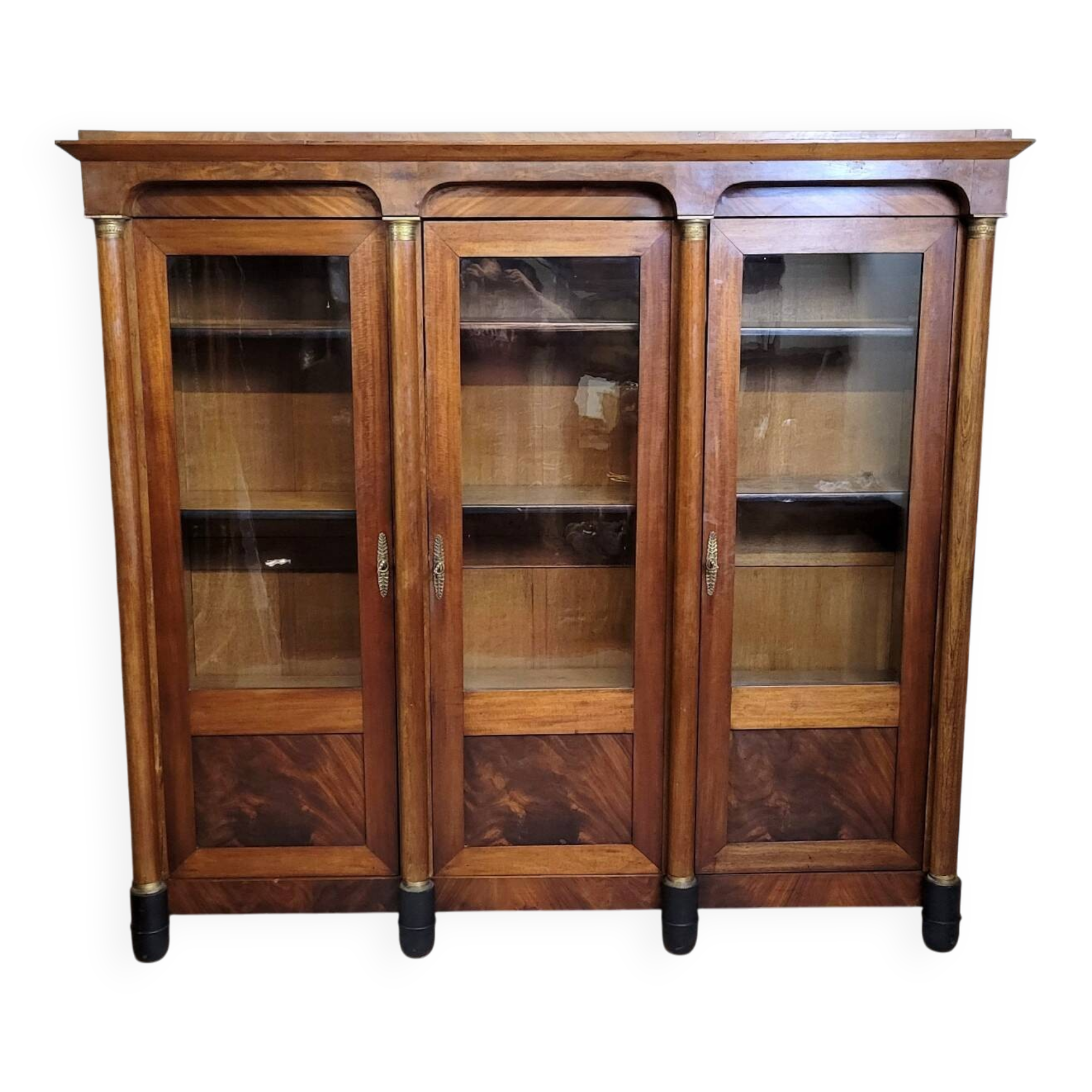 Empire mahogany three-door bookcase circa 1880-1900