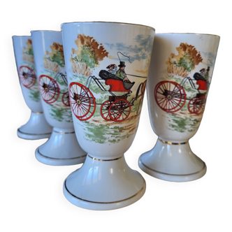 Set of 6 Mazagrans in Porcelain Decor of Paris