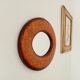 Vintage oval mirror in wood and leather from the 70s/80s 36.5*29.5