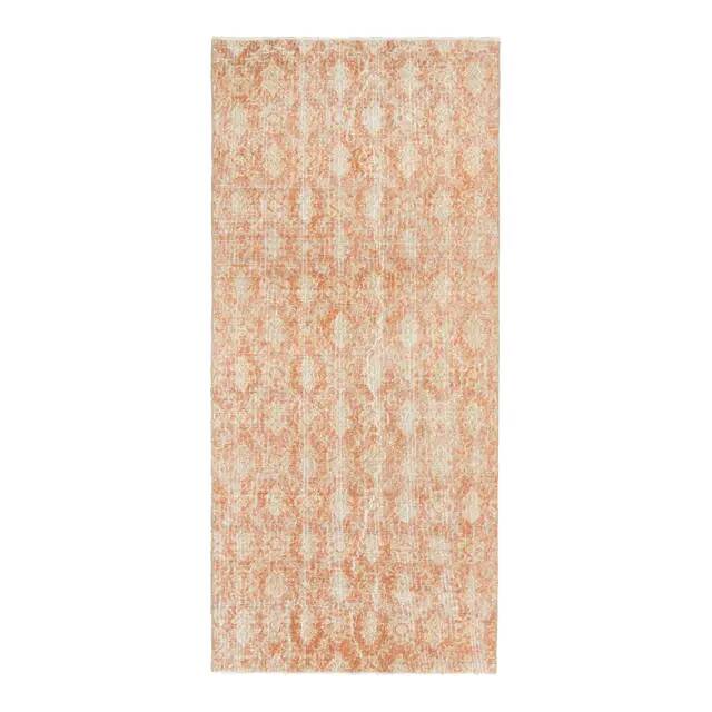 1970s vintage Turkish hand-knotted wool cotton orange runner rug 92x205