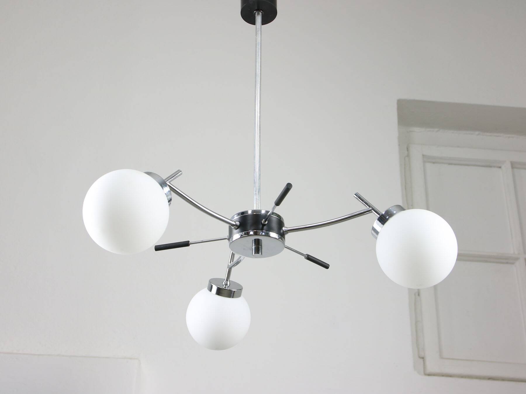 Mid-Century Italian Chrome and Opaline Chandelier