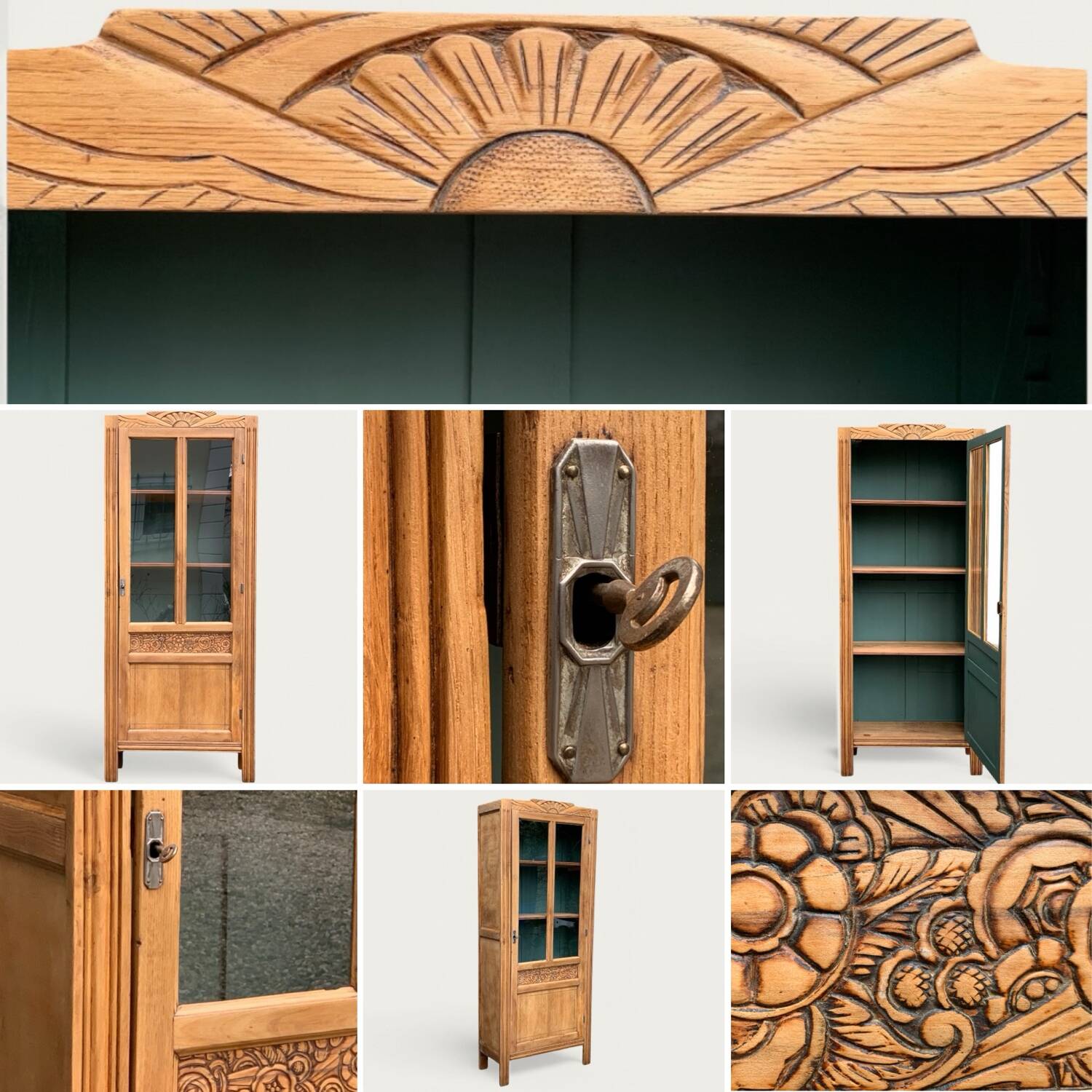 Parisian glass cabinet art deco raw wood