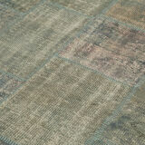 Handwoven turkish contemporary 176 cm x 245 cm grey patchwork carpet