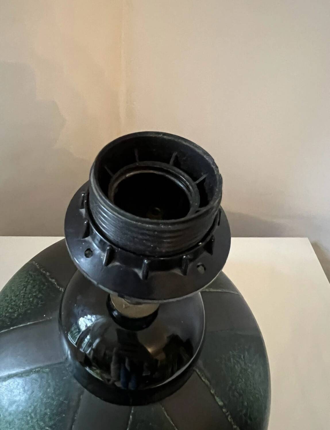 Vintage 1970s green and black ceramic lamp base