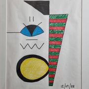Abstract composition, original drawing signed Contreras, 1980s, 32 x 42 cm framed under glass
