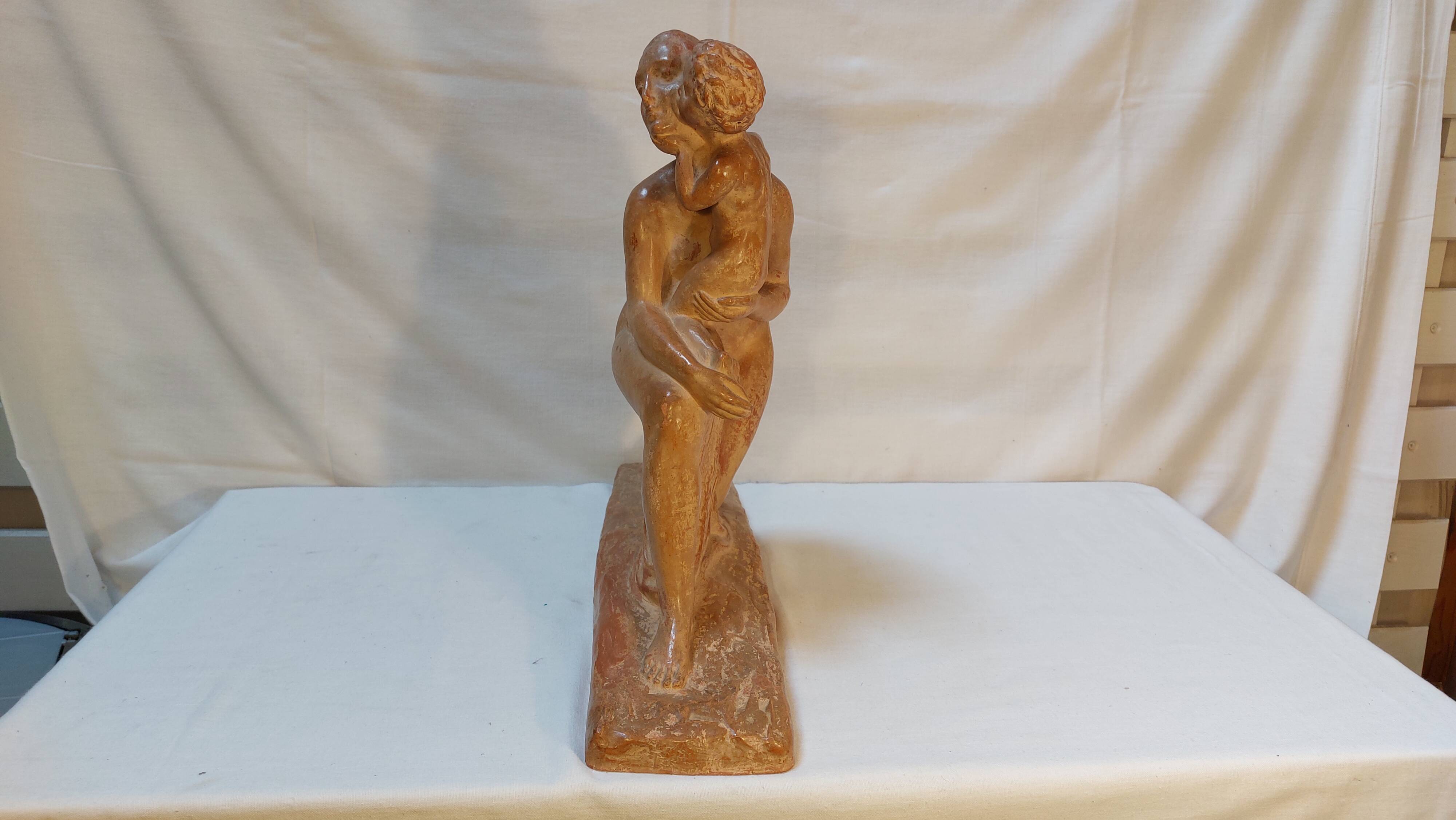 Glazed terracotta sculpture signed André Huguenin-Dumitran - Art Deco period