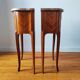 Pair of Louis XV style bedside tables with marquetry and marble.