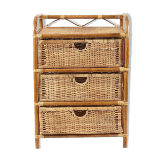 Wicker and rattan chest of drawers with 3 drawers