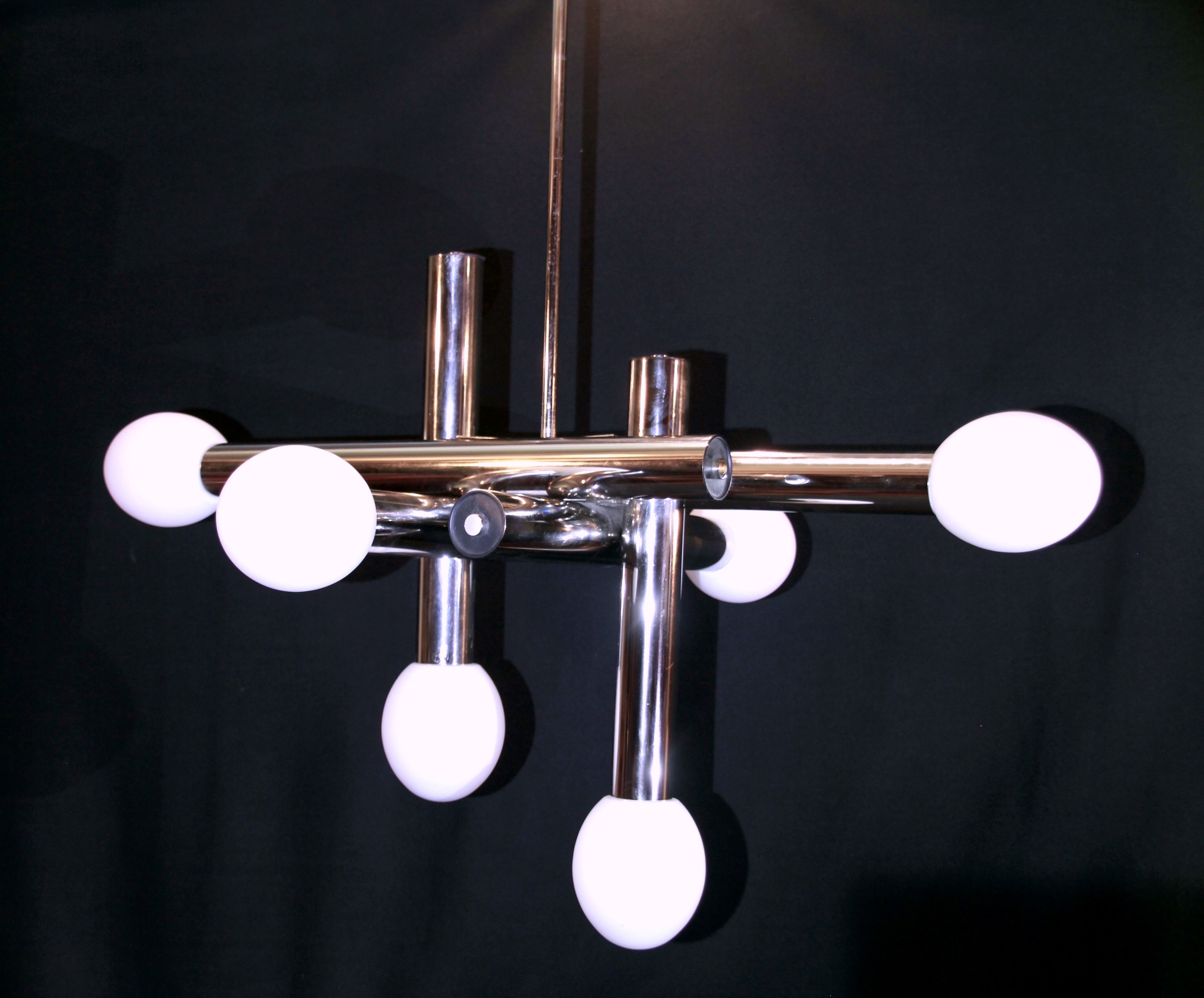 Sciolari chrome and opaline chandelier 1970