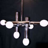 Chrome and Opaline chandelier, Sciolari 1970