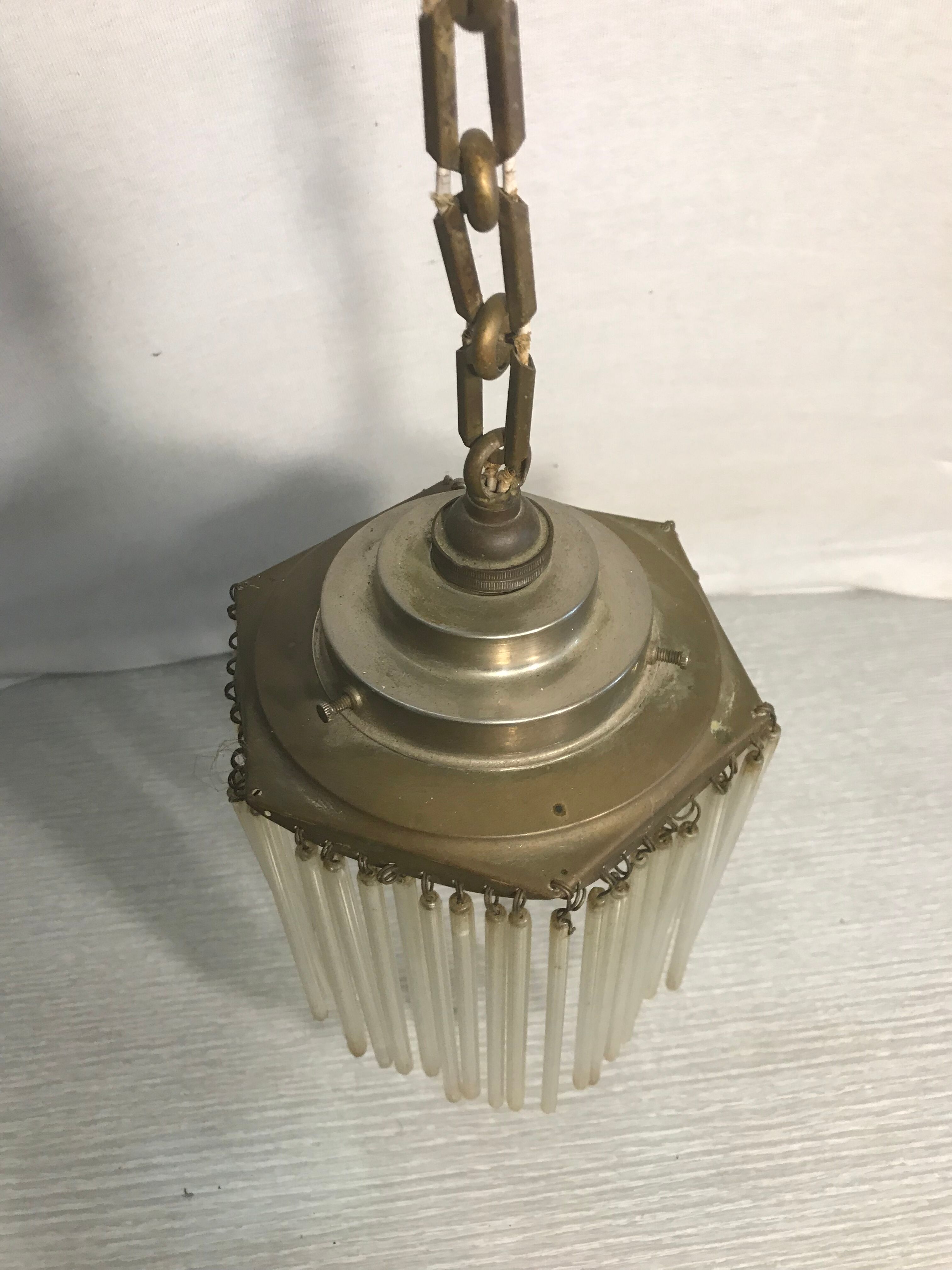 Old brass hanging cylindrical vintage glass pampilles