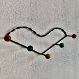 Vintage 1960 coat rack heart 5 ball hooks wood - 60 cm
