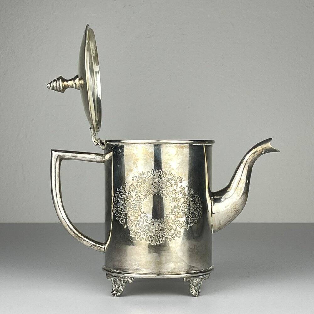 Vintage teapot and tray in solid silver by Royal Sheffield, England, 1950s, Set of 2.