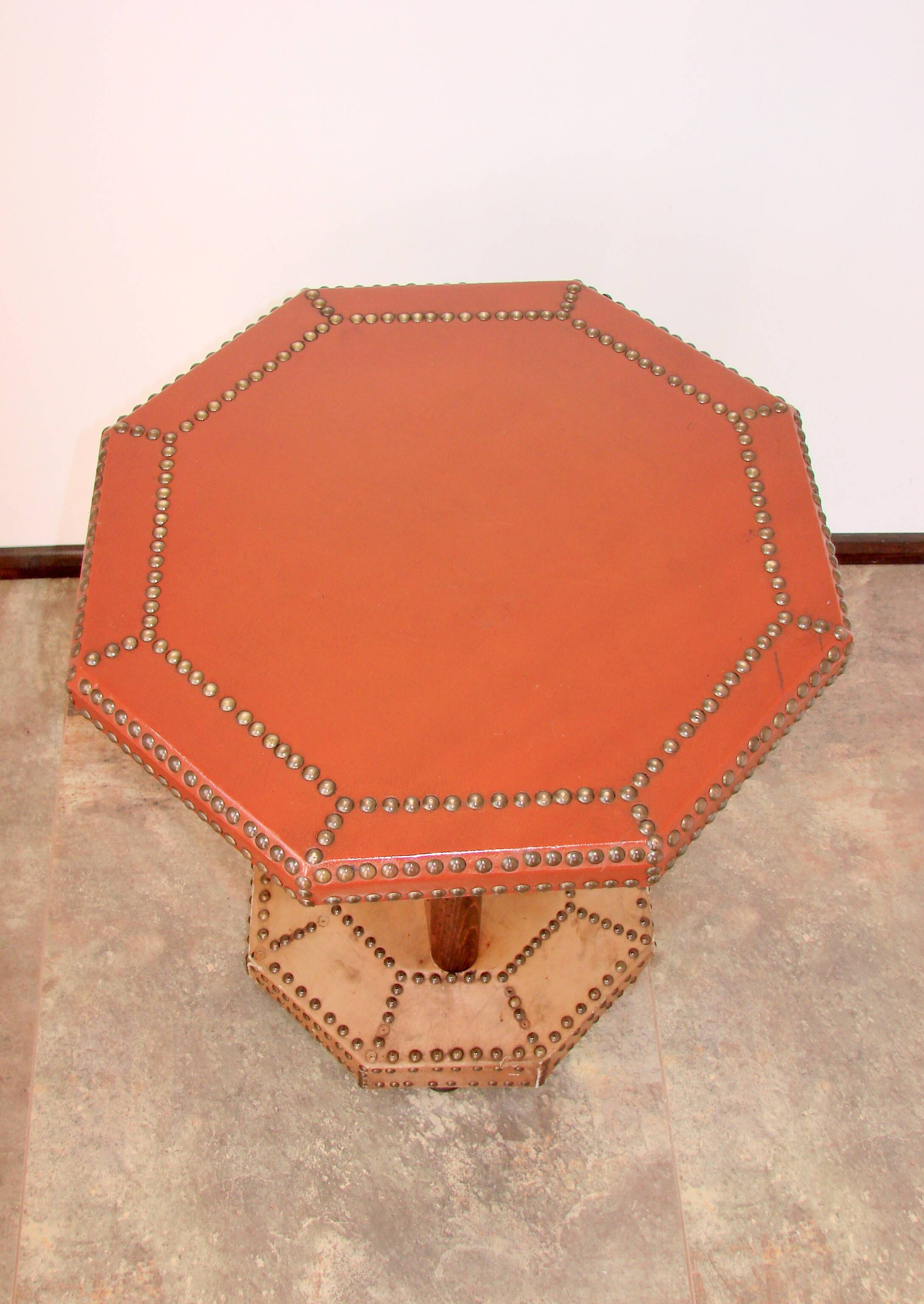 Coffee table, 1920s, beech wood and leather, vintage